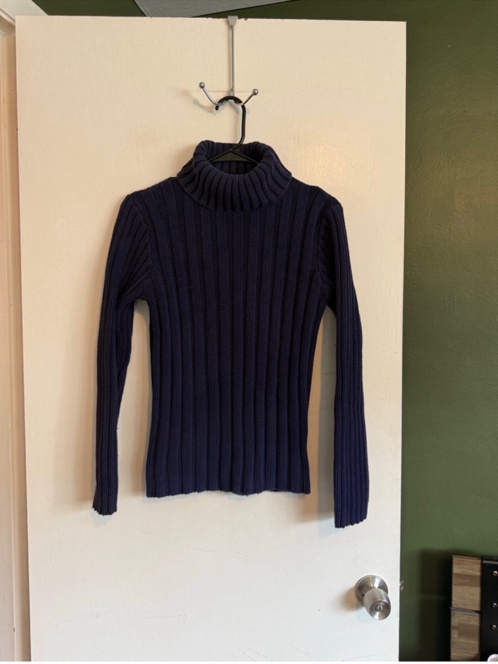 J. Crew dark blue vintage wash chunk ribbed knit  stretchy fitted turtleneck